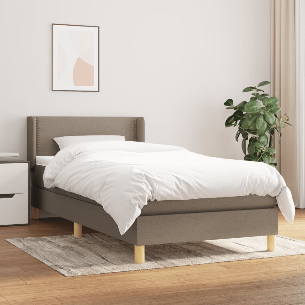 vidaXL Boxspringbett mit Matratze Taupe 100x200 cm Stoff