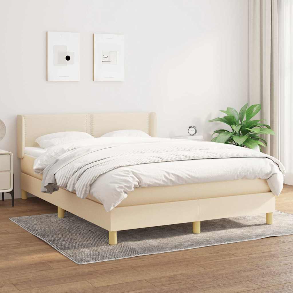 Kontinentalseng Med Madras Stof Farvet Creme - Ensfarvet med søm / 140 x 190 cm