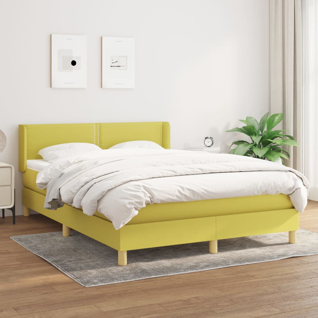 vidaXL Pat continental cu saltea, verde, 140×200 cm, material textil 140x200 imagine noua