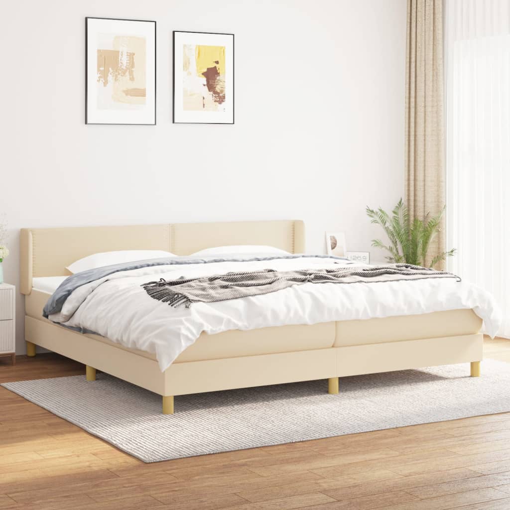 vidaXL Boxspringbett mit Matratze Creme 200x200 cm Stoff