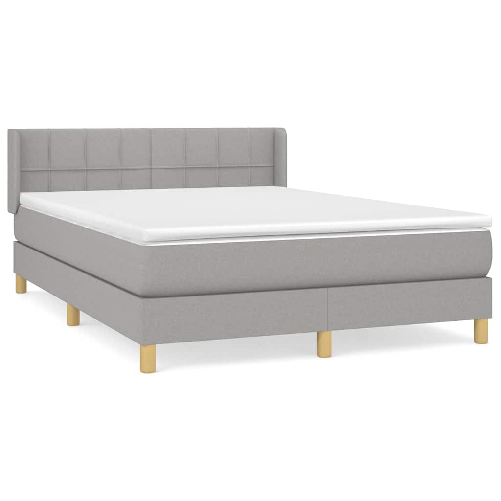 vidaXL Pat box spring cu saltea, gri deschis, 140x190 cm, textil