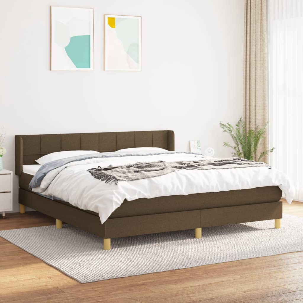 vidaXL Pat box spring cu saltea, maro închis, 160×200 cm, textil 160x200 imagine noua