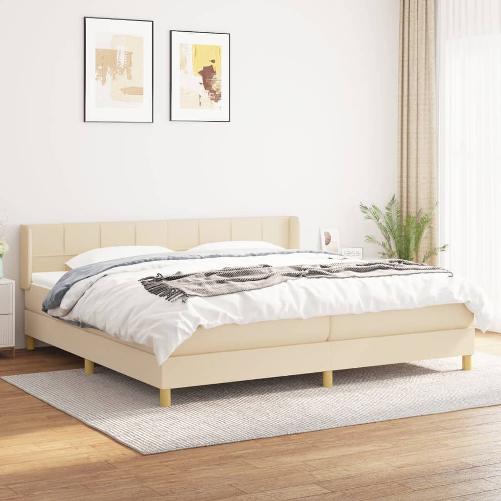 Lit à sommier tapissier avec matelas Crème 200x200 cm Tissu