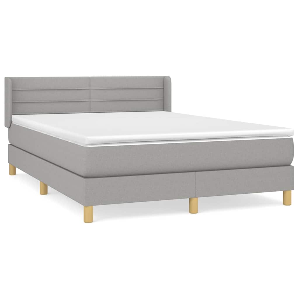 vidaXL Pat box spring cu saltea, gri deschis, 140x190 cm, textil