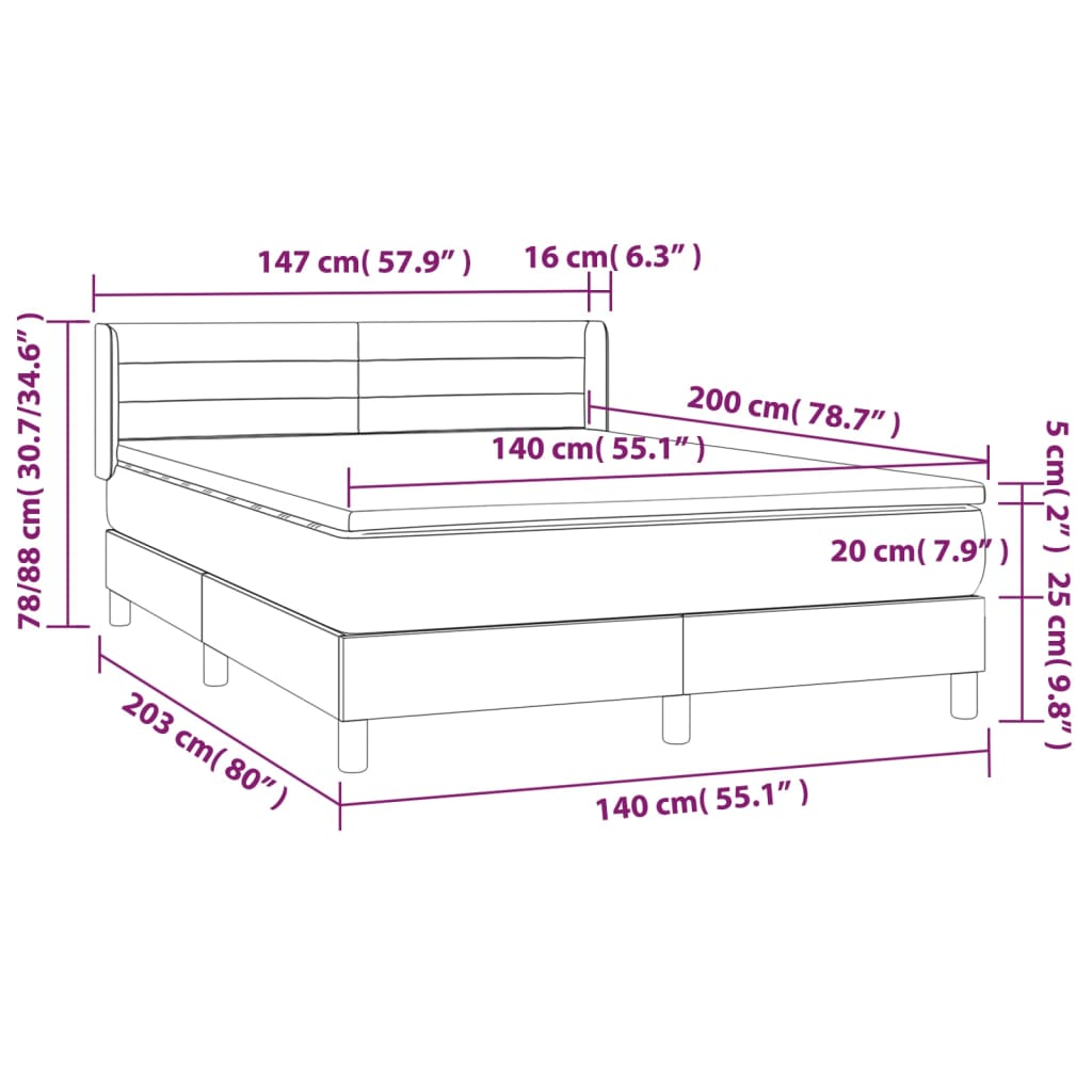 Box spring postel s matrací tmavě hnědá 140x200 cm textil