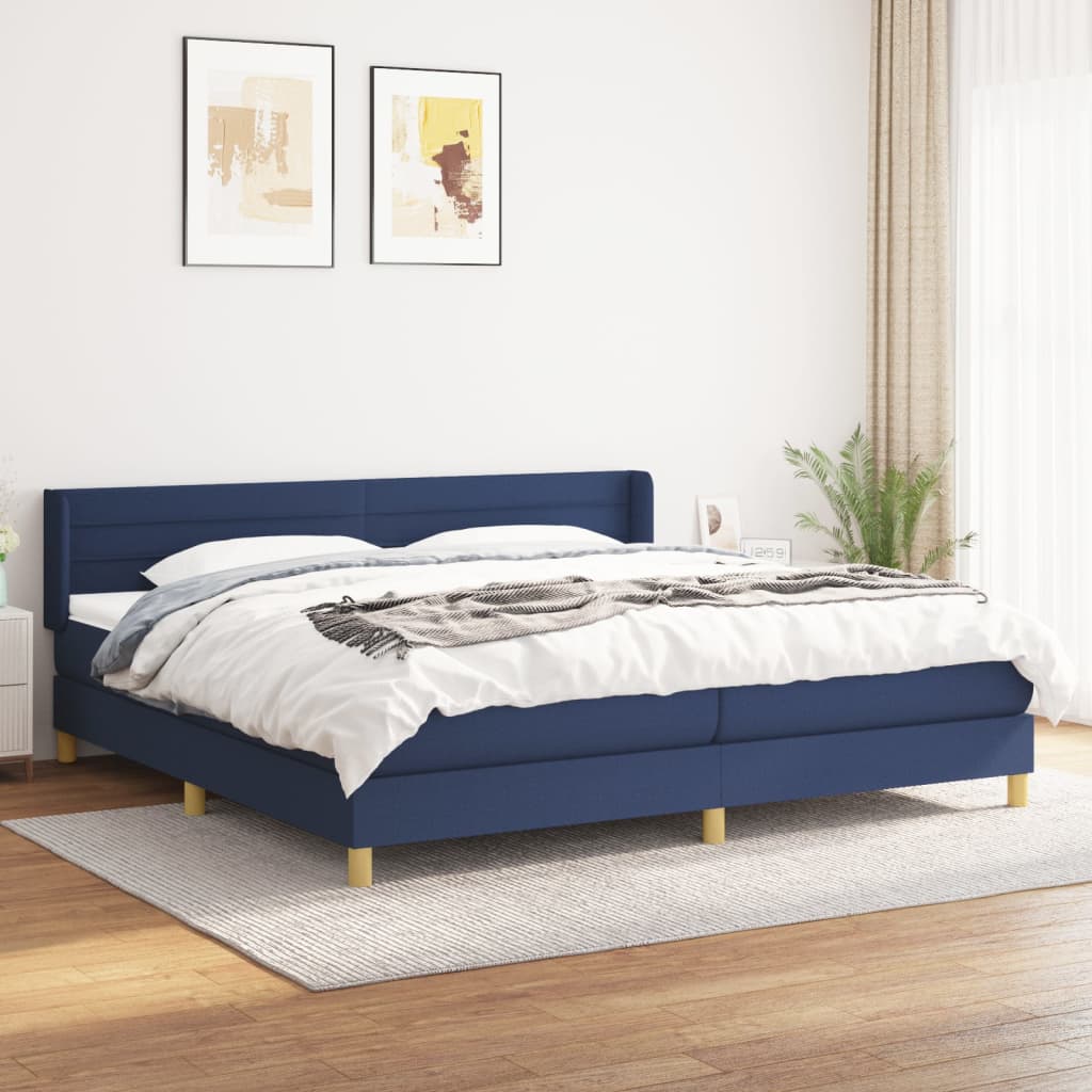 atsperu gultas rāmis ar matraci, zils audums, 200x200 cm | Stepinfit.lv