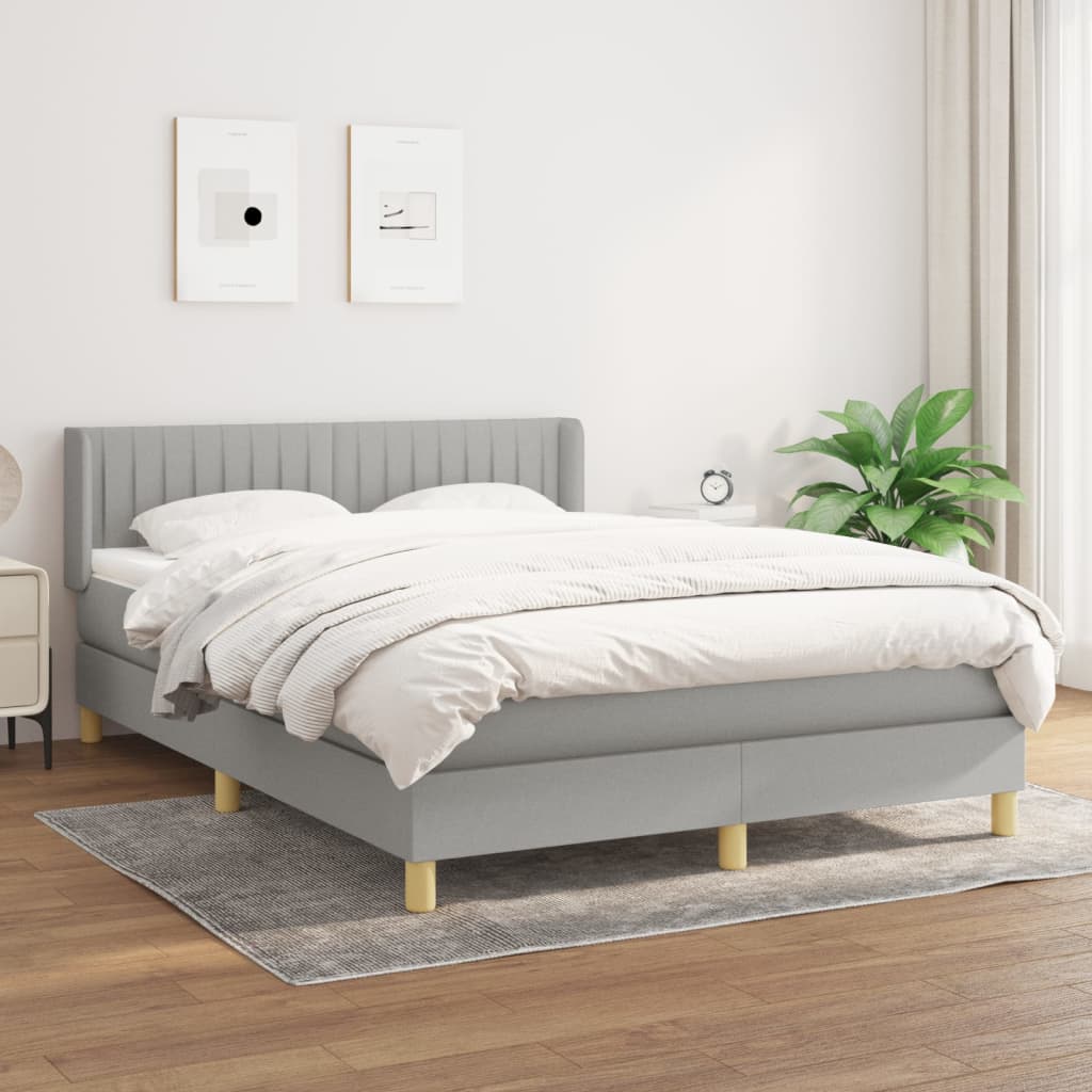 vidaXL Pat box spring cu saltea, gri deschis, 140×190 cm, textil