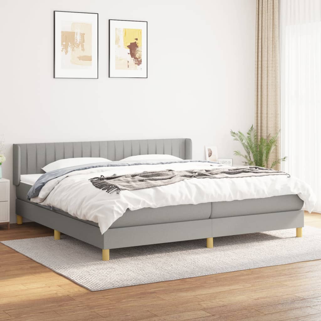 vidaXL Boxspringbett mit Matratze Hellgrau 200x200 cm Stoff