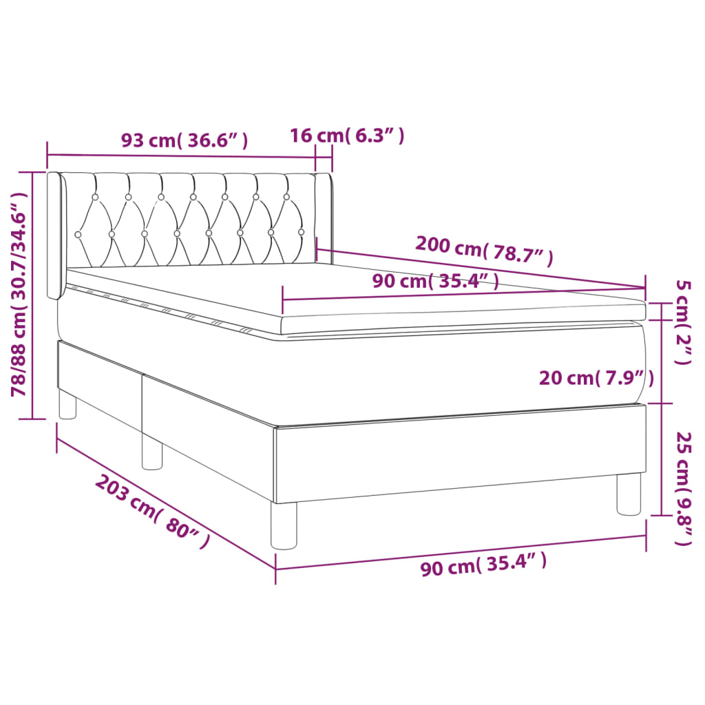 Box spring postel s matrací tmavě hnědá 90x200 cm textil