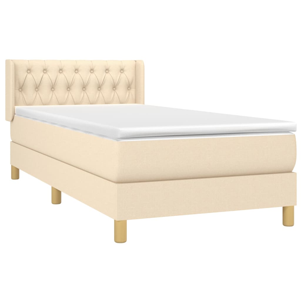 vidaXL Boxspring met matras stof crèmekleurig 100x200 cm afbeelding
