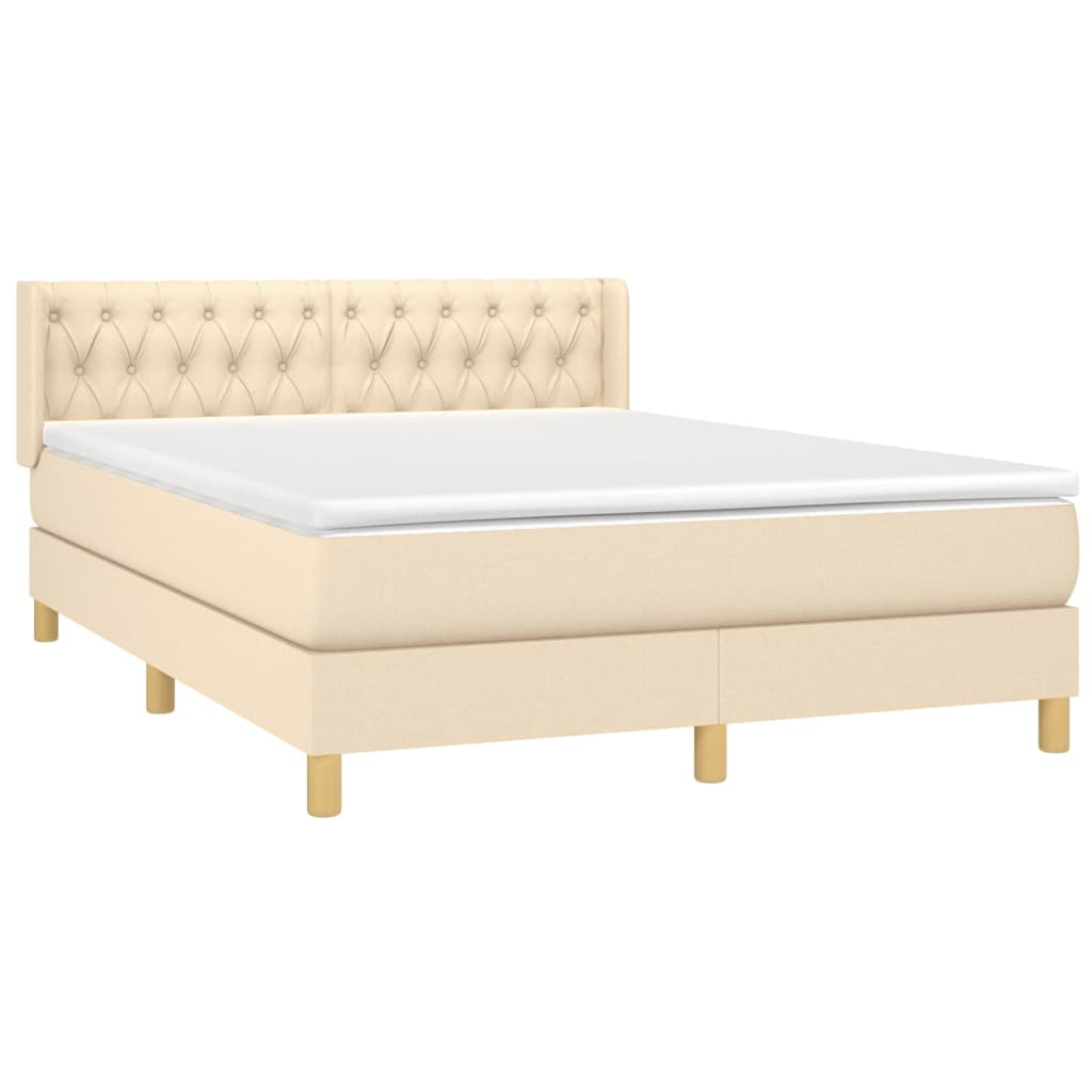 vidaXL Boxspring met matras stof crèmekleurig 140x190 cm afbeelding