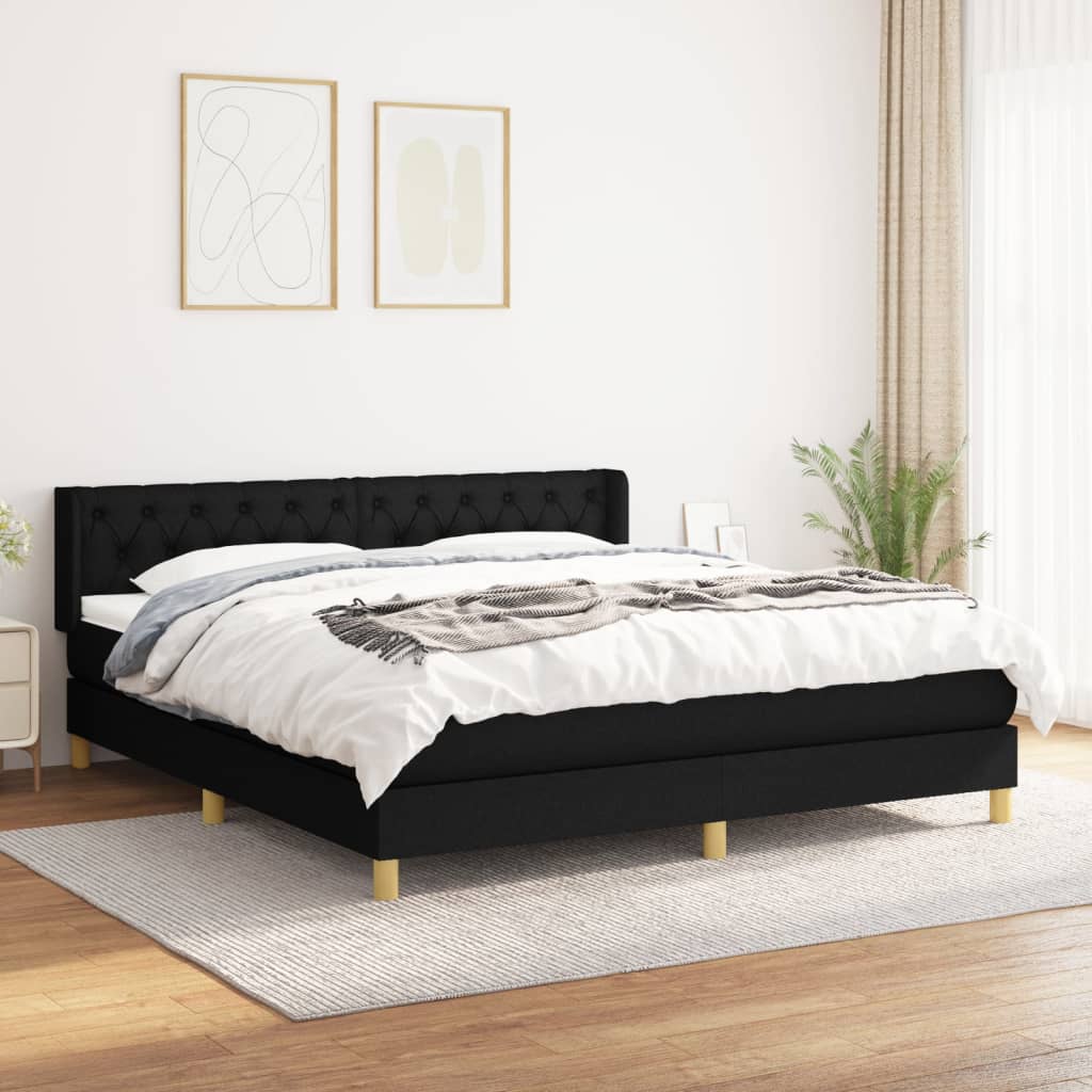 vidaXL Pat box spring cu saltea, negru, 160x200 cm, textil