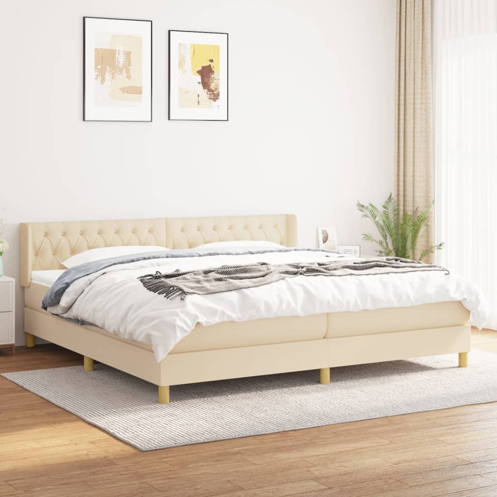 vidaXL Boxspringbett mit Matratze Creme 160x200 cm Stoff