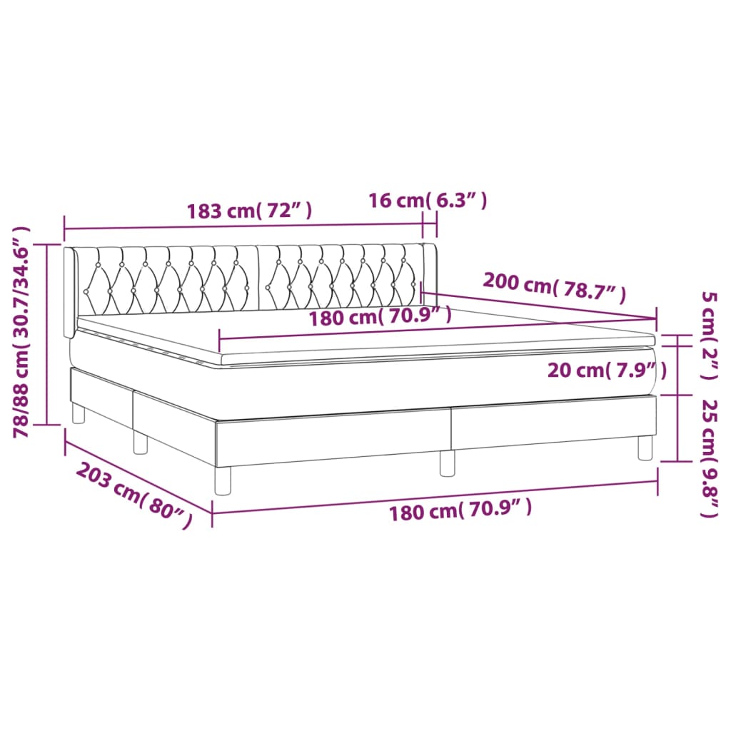 Box spring postel s matrací tmavě šedá 180x200 cm textil