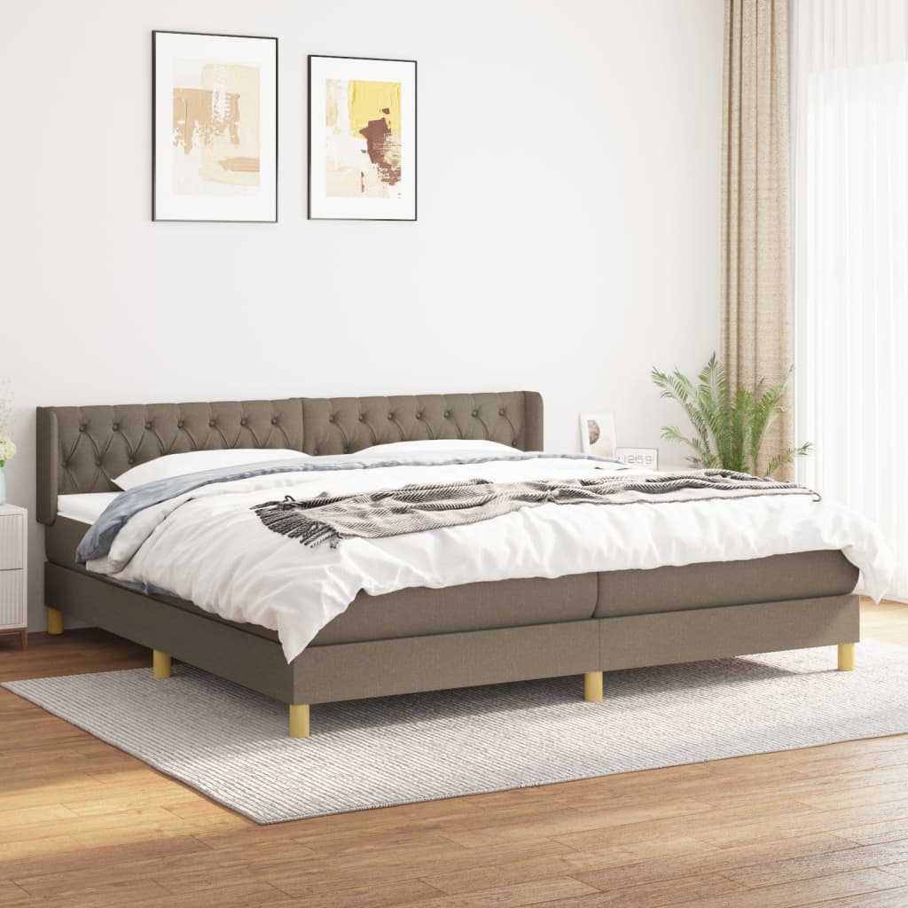 vidaXL Pat box spring cu saltea, gri taupe, 200x200 cm, textil