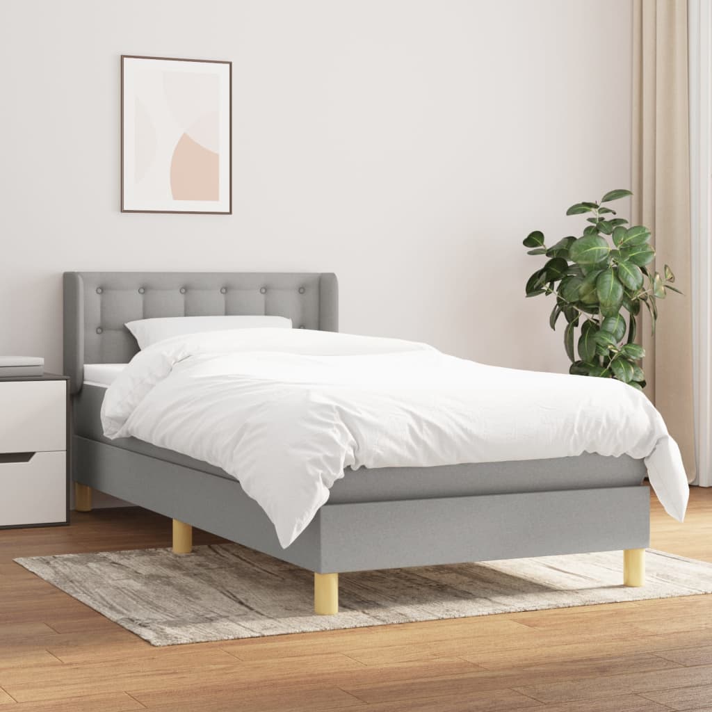 Box spring postel s matrací světle šedý 100 x 200 cm textil