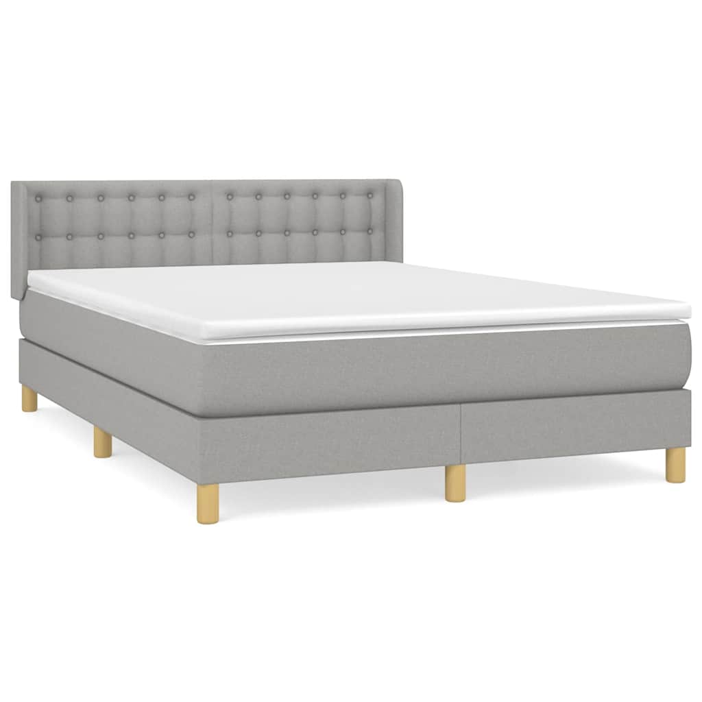 vidaXL Pat box spring cu saltea, gri deschis, 140x190 cm, textil