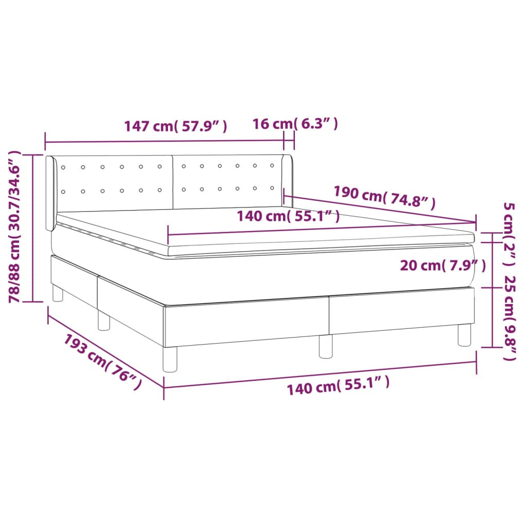 Box spring posteljni z vzmetnico temno siv 140x190 cm blago