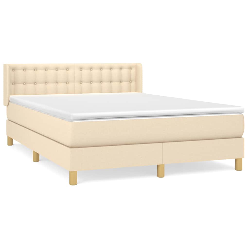 vidaXL Pat box spring cu saltea, crem, 140x200 cm, textil