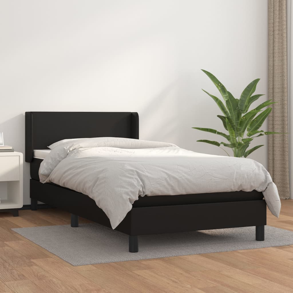 Pat continental cu saltea, negru, 80x200 cm, piele ecologică