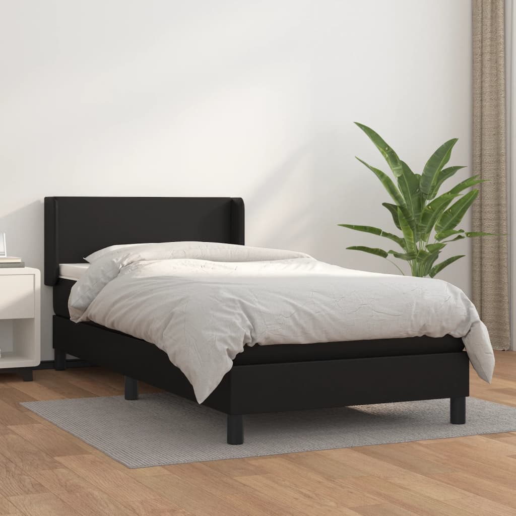 Lit à sommier tapissier avec matelas Noir 90x190 cm Similicuir
