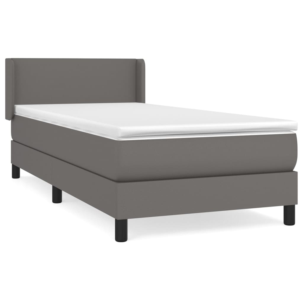 vidaXL Box spring postelja z vzmetnico siva 90x190 cm umetno usnje