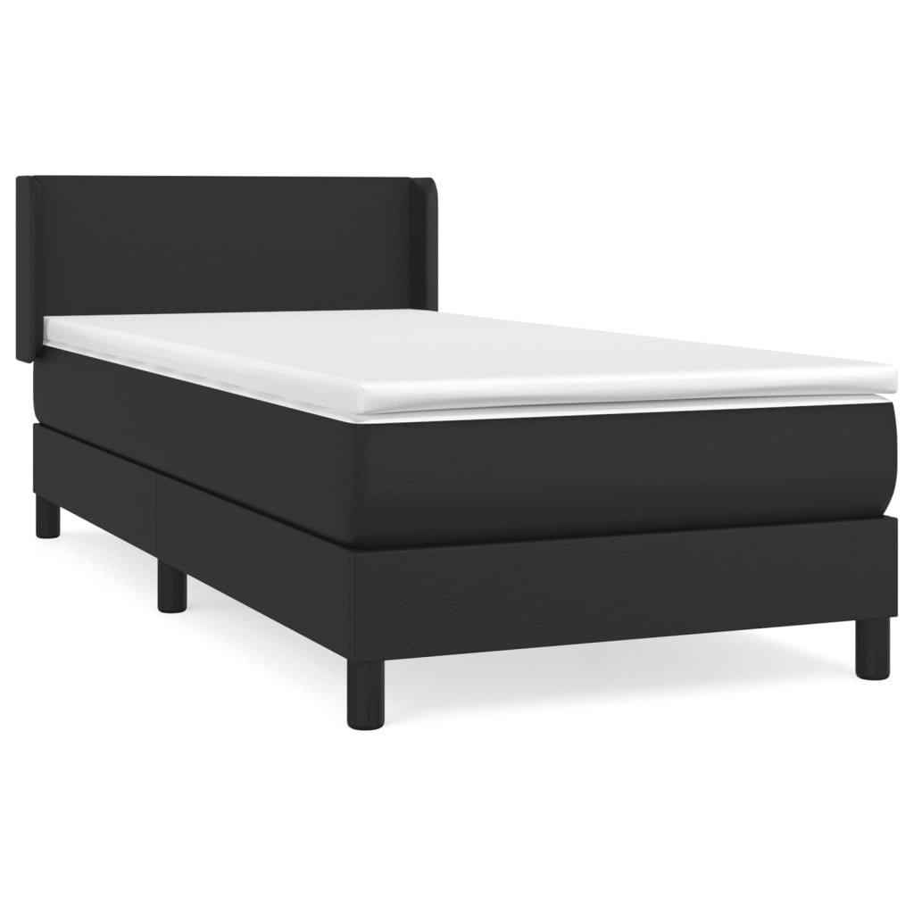 fekete műbőr rugós ágy matraccal 90 x 200 cm