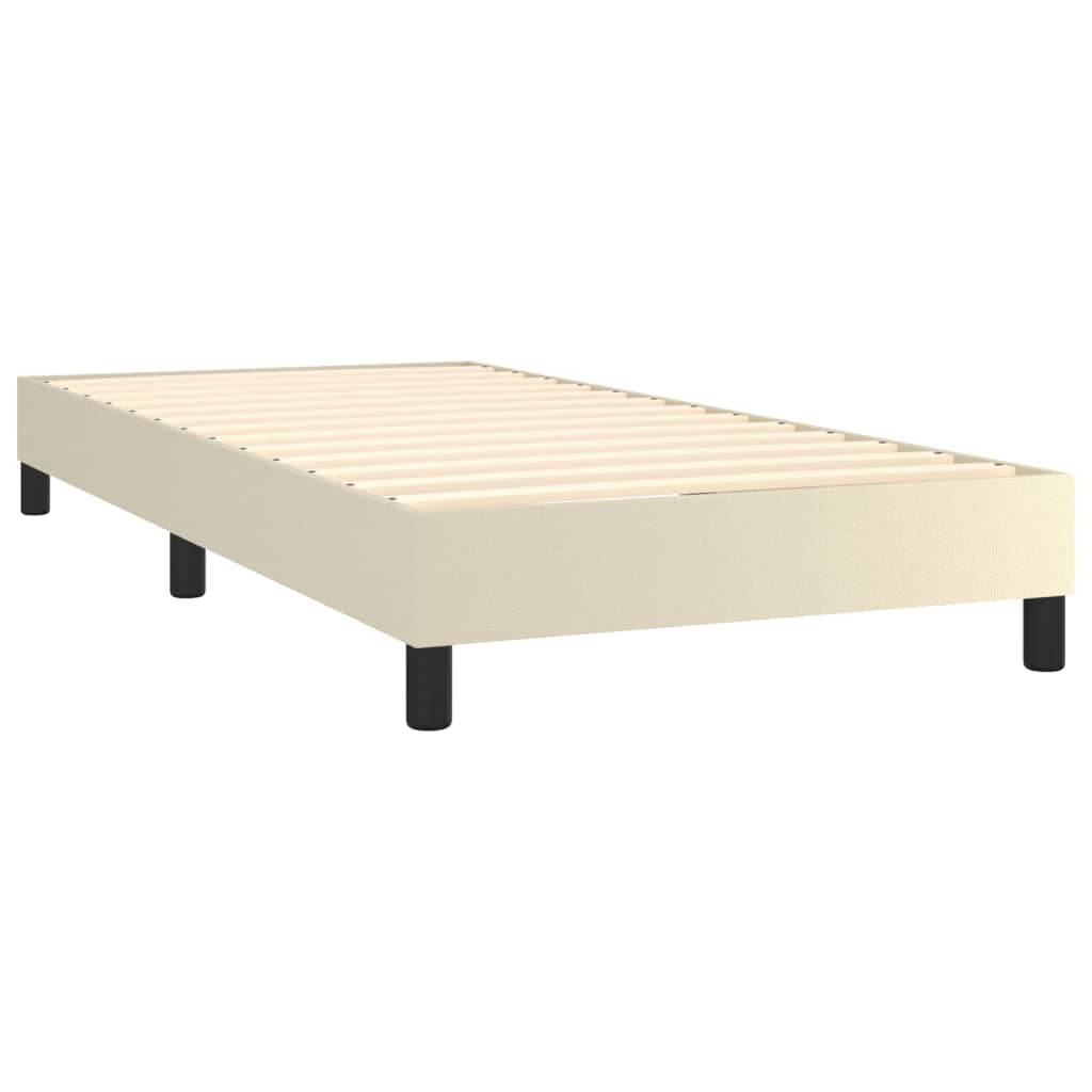 Pat box spring cu saltea, crem, 90x200 cm, piele ecologică