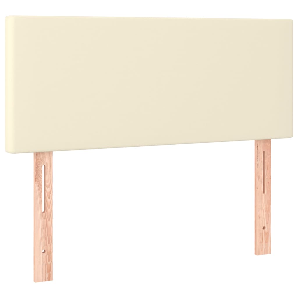Pat box spring cu saltea, crem, 90x200 cm, piele ecologică