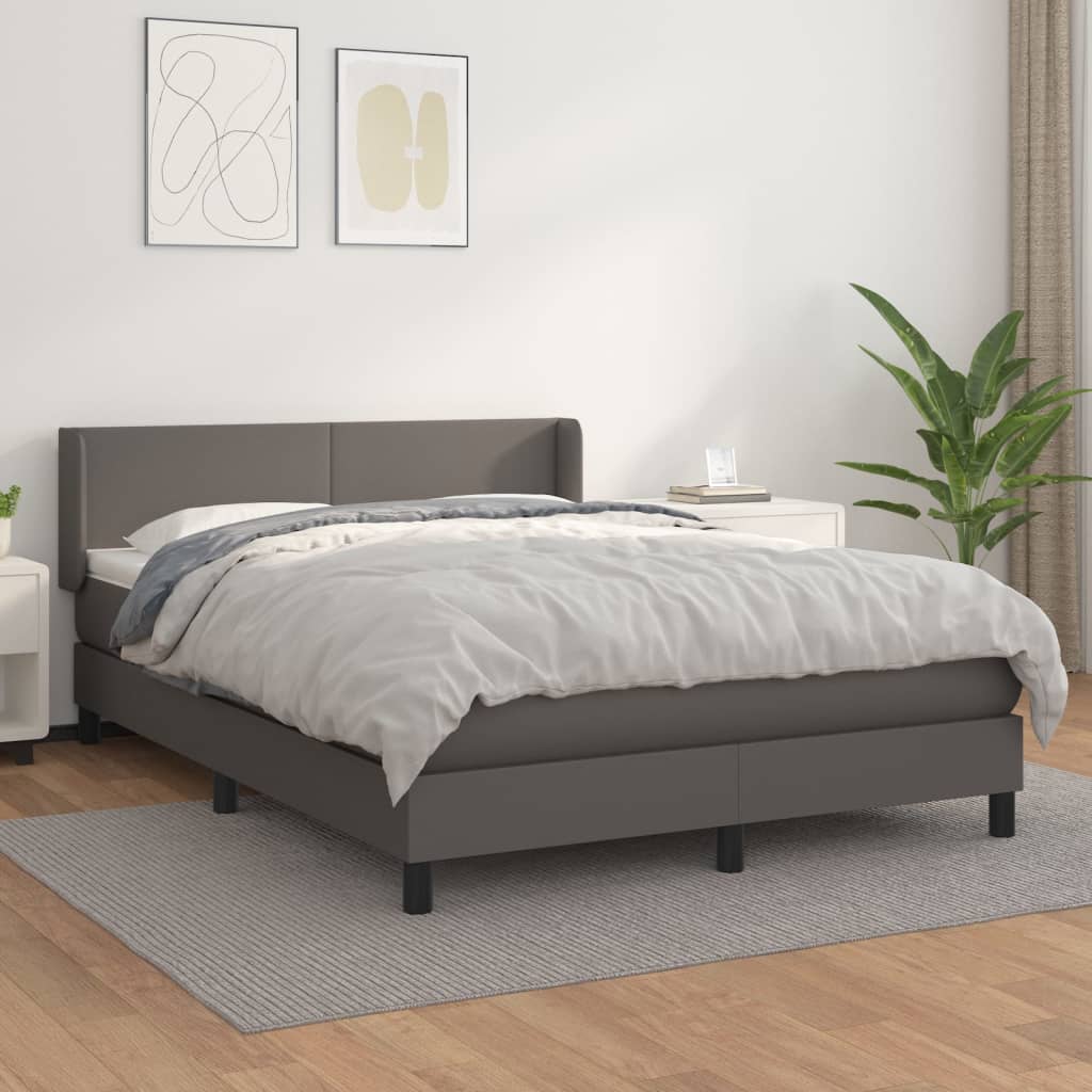 vidaXL Pat box spring cu saltea, gri, 140x190 cm, piele ecologică