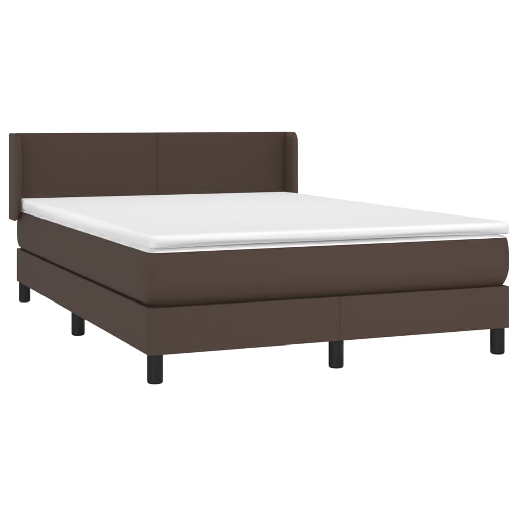 vidaXL Pat box spring cu saltea, maro, 140x200 cm, piele ecologică