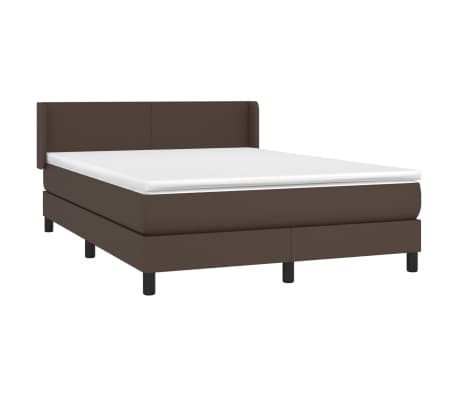 vidaXL Pat box spring cu saltea, maro, 140x200 cm, piele ecologică