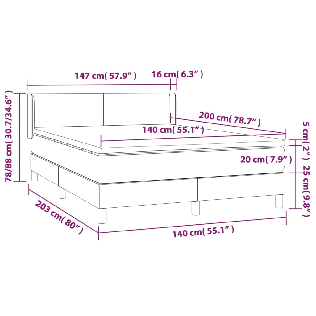 Pat box spring cu saltea, gri, 140x200 cm, piele ecologică