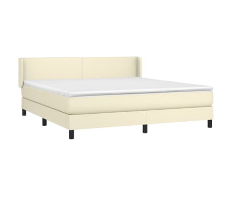 vidaXL Lova su spyruoklėmis/čiužiniu, kreminė, 180x200cm, dirbtinė oda