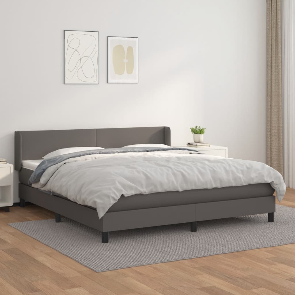 vidaXL Pat box spring cu saltea, gri, 180x200 cm, piele ecologică