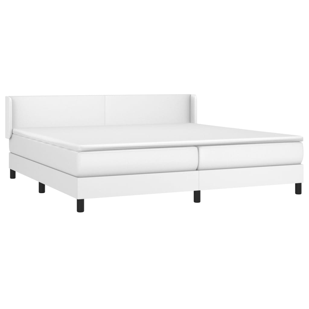 Pat box spring cu saltea, alb, 200x200 cm, piele ecologică