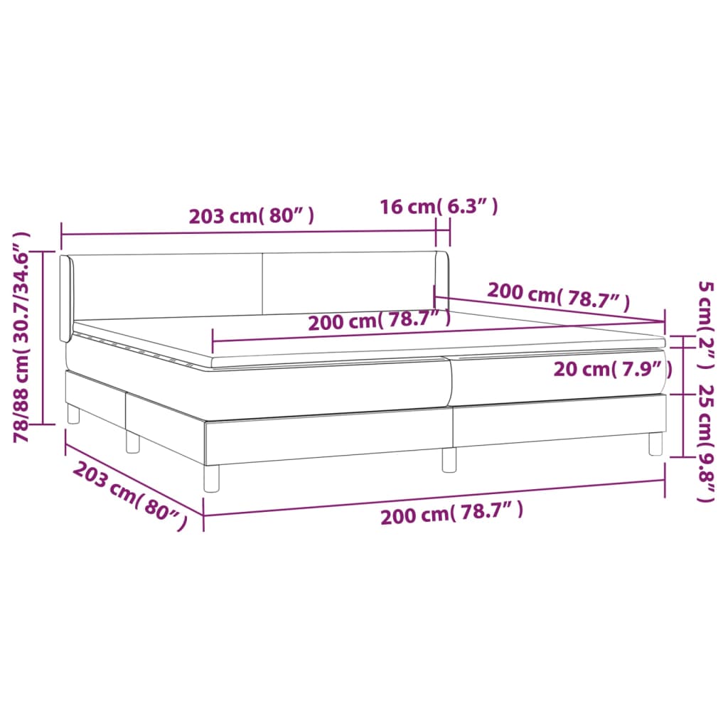 Pat box spring cu saltea, alb, 200x200 cm, piele ecologică