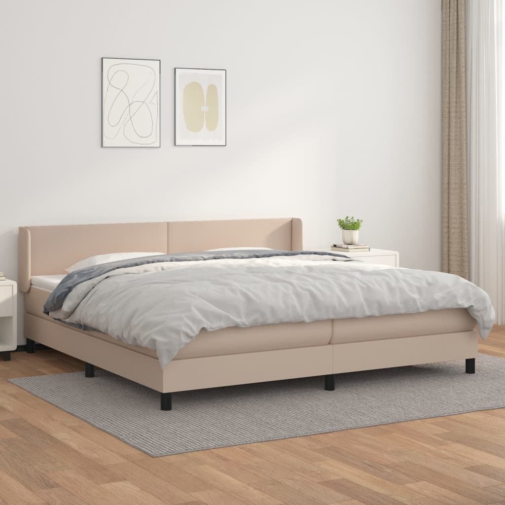 vidaXL Pat continental cu saltea, cappuccino, 200x200 cm, piele eco