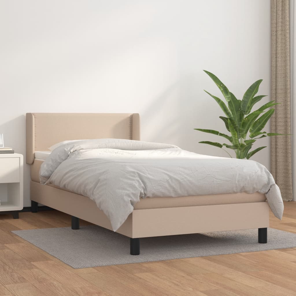 vidaXL Pat box spring cu saltea, cappuccino, 80x200 cm piele ecologică