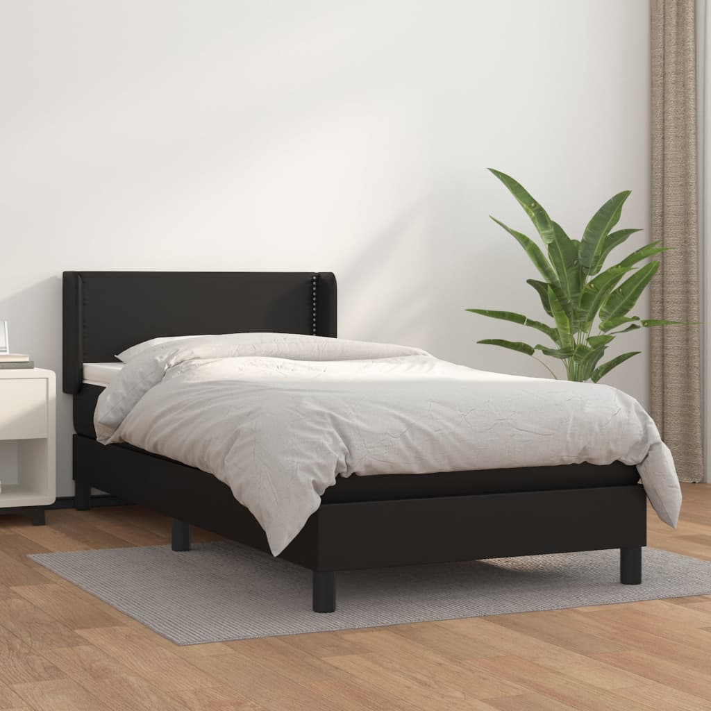 vidaXL Pat box spring cu saltea, negru, 90x190 cm, piele ecologică