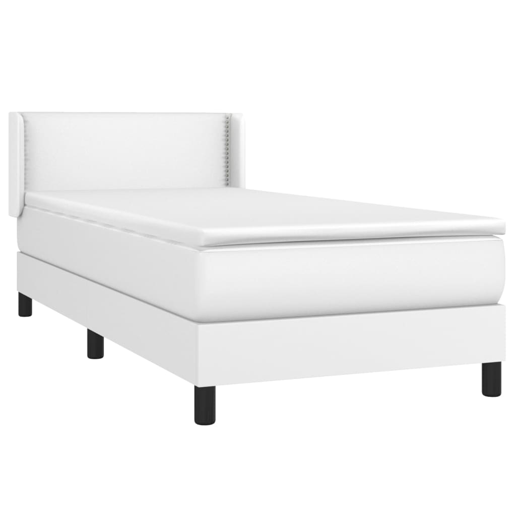 Pat box spring cu saltea, alb, 100x200 cm, piele ecologică