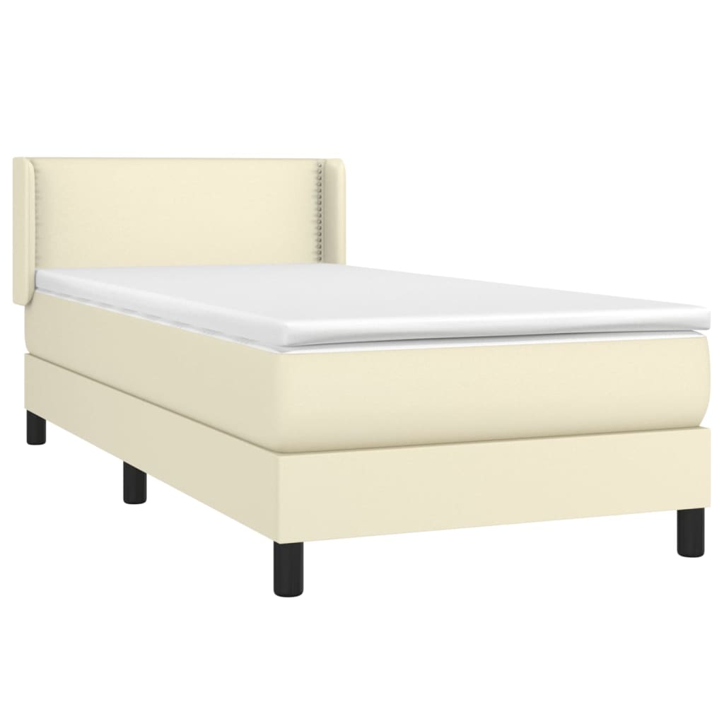 vidaXL Boxspring met matras kunstleer crèmekleurig 100x200 cm afbeelding
