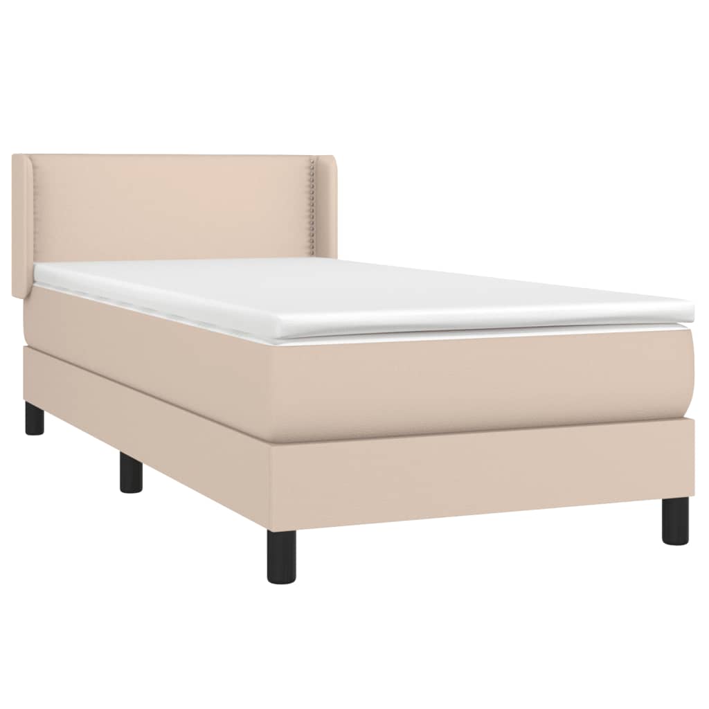 vidaXL Pat box spring cu saltea, cappuccino, 100x200cm piele ecologică