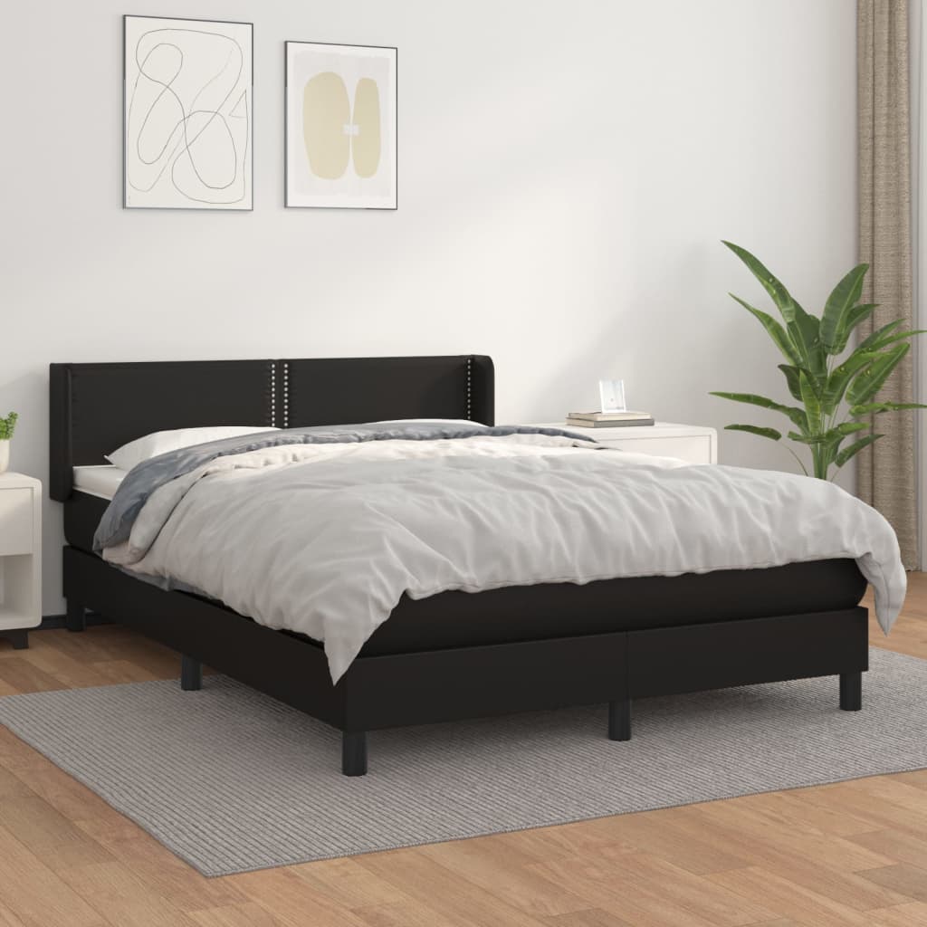 vidaXL Pat box spring cu saltea, negru, 140x190 cm, piele ecologică