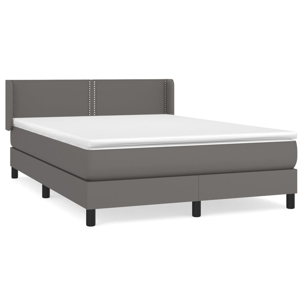 vidaXL Box spring postelja z vzmetnico siva 140x190 cm umetno usnje