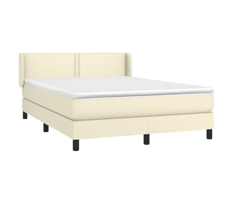 vidaXL Lova su spyruoklėmis/čiužiniu, kreminė, 140x200cm, dirbtinė oda