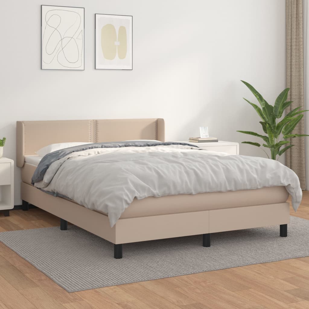 Pat box spring cu saltea, cappuccino, 140x200cm piele ecologică