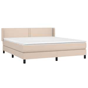 vidaXL Pat box spring cu saltea, cappuccino, 160x200cm piele ecologică
