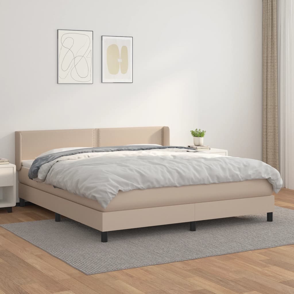 vidaXL Pat box spring cu saltea, cappuccino, 160x200cm piele ecologică