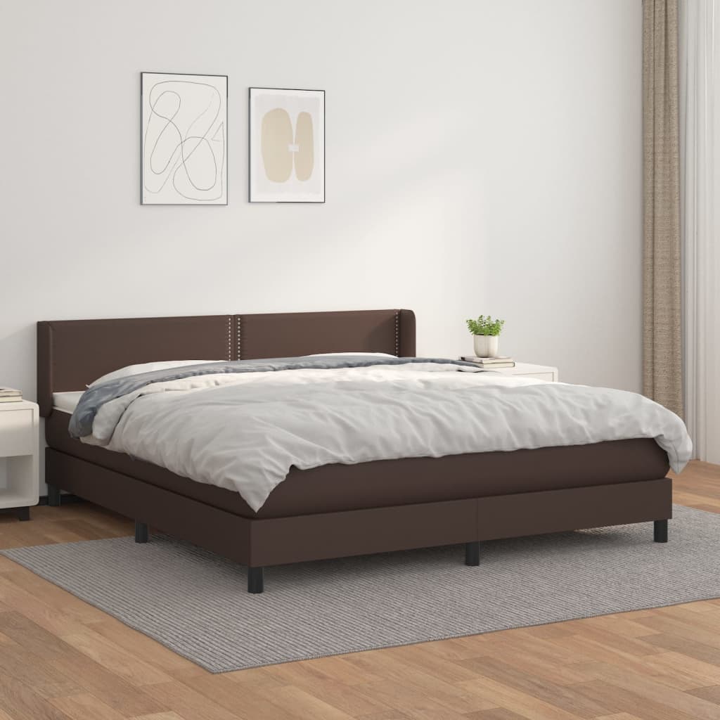 vidaXL Pat box spring cu saltea, maro, 180x200 cm, piele ecologică